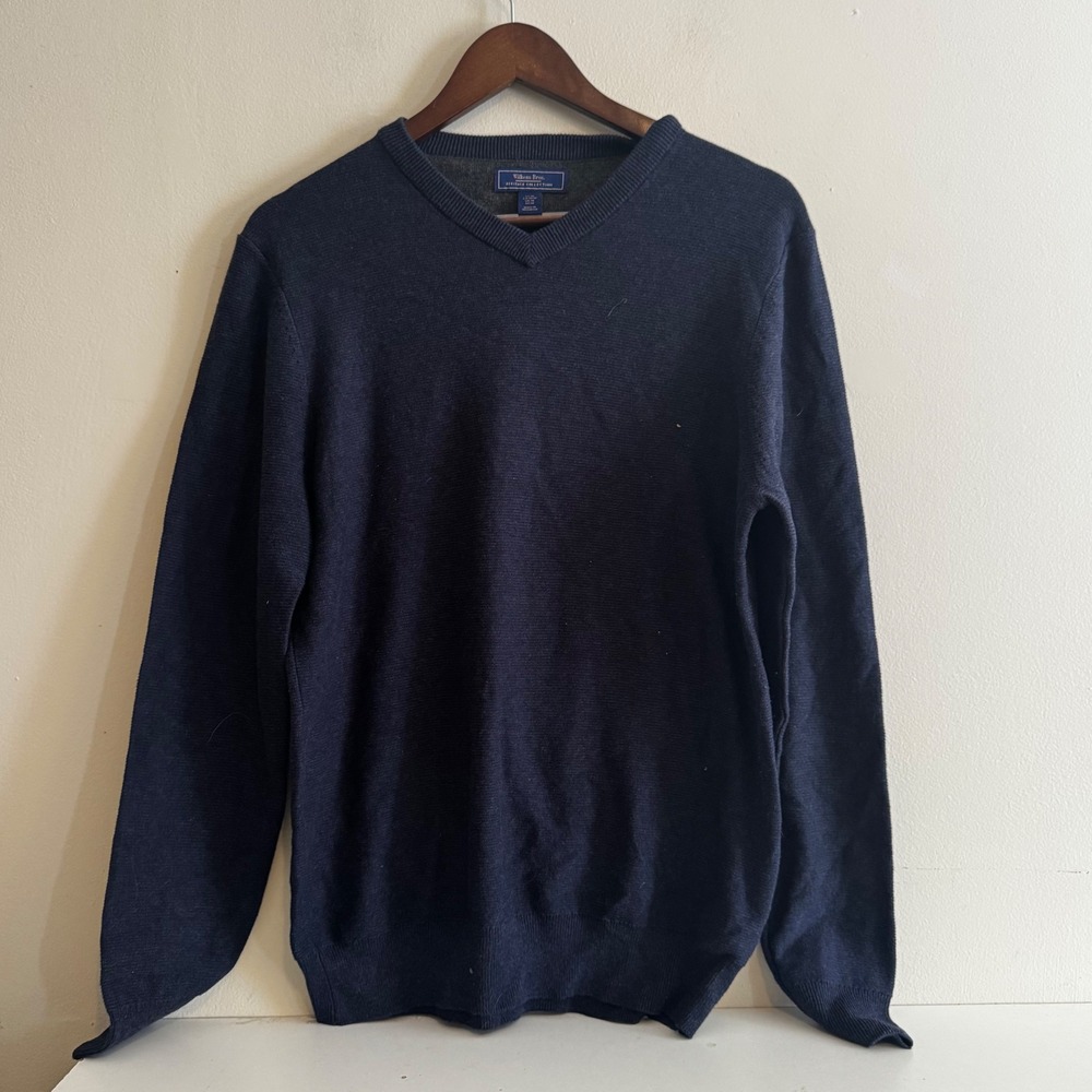 Wilkens Bros Heritage Collection Men's Sz Med Navy Blue V-Neck Cotton Sweater
